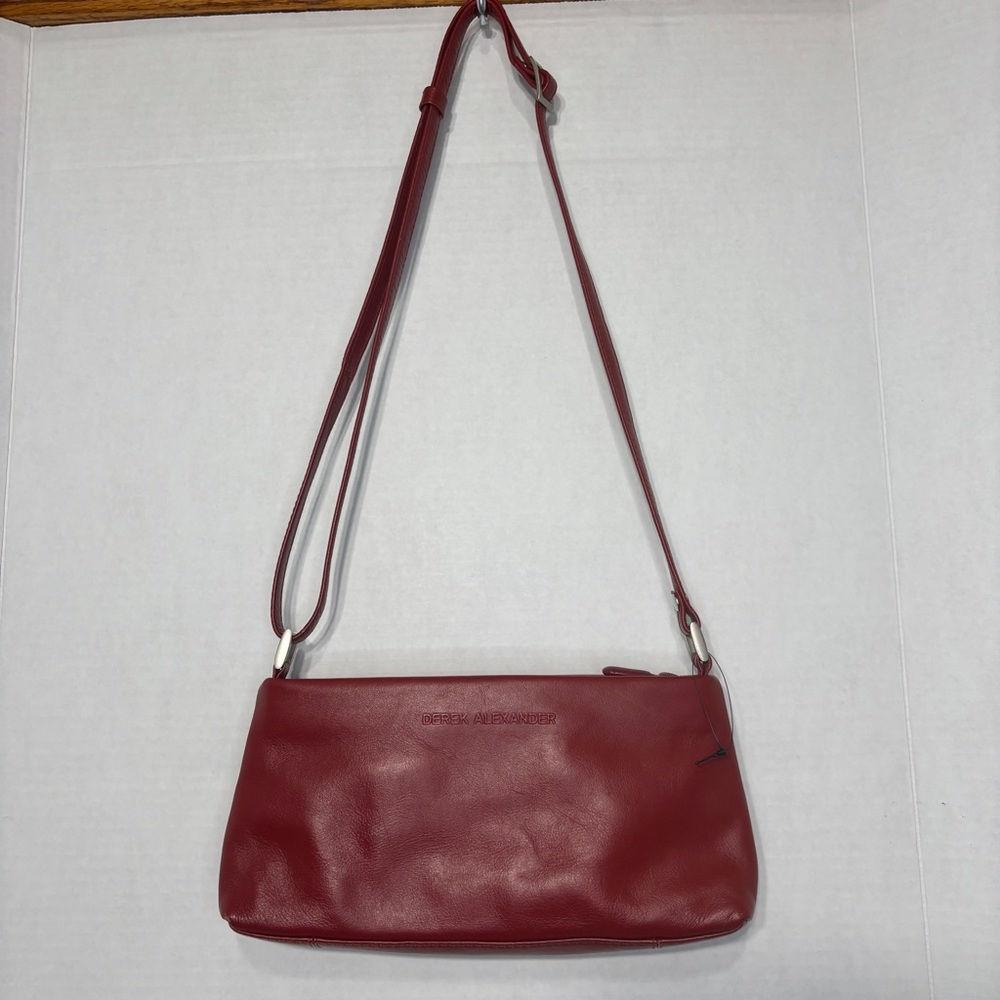 Derek Alexander Red Leather Crossbody Bag with Adjustable Strap Small Purse